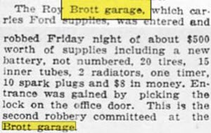 Brotts Garage (Sunoco, Amoco) - July 1922 Article On Robbery